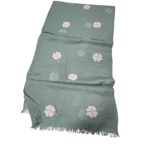Sage Green Scarf with a white embroidered floral motif  NEW - Picture 3 of 6